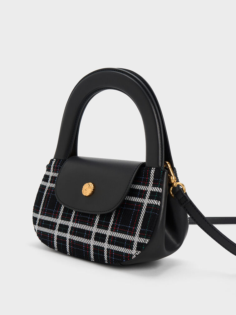 Check-Print Double Handle Curved Tote, , hi-res