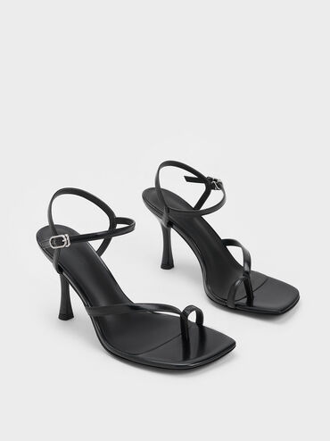 Toe-Loop Flare Heel Sandals, Black Boxed, hi-res