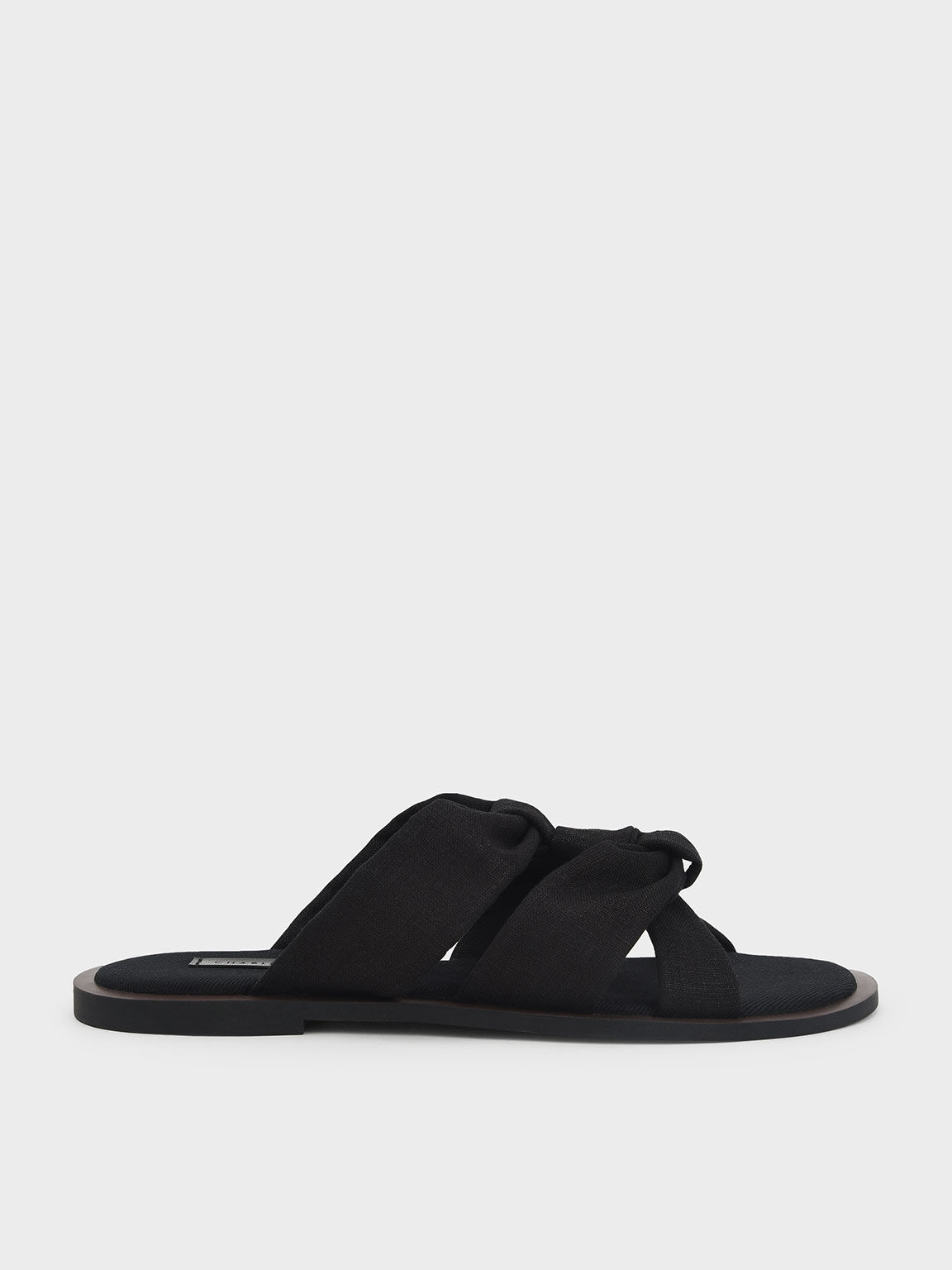 Linen Slide Sandals, Black, hi-res