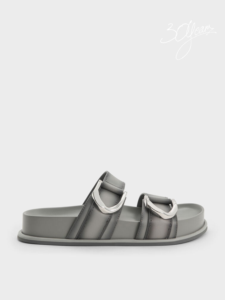 Gabine Leather Ombre Buckled Sandals, Light Grey, hi-res
