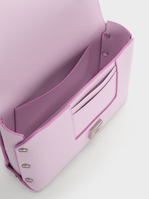 Metallic Accent Front Flap Bag, Lilac, hi-res