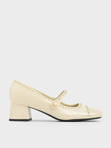Studded Mary Jane Pumps, Chalk, hi-res