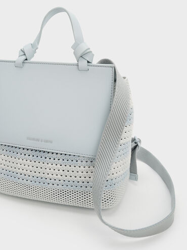Girls' Ida Knitted Checkered Backpack, Sea Salt Blue, hi-res