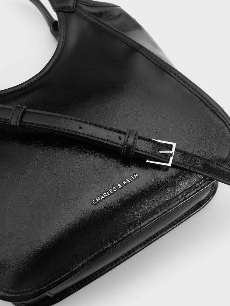 กระเป๋าโท้ทดีไซน์ทรงโค้งขนาดมินิรุ่น Sianna, สีดำอะไหล่สีเงิน, hi-res