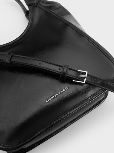 กระเป๋าโท้ทดีไซน์ทรงโค้งขนาดมินิรุ่น Sianna, สีดำอะไหล่สีเงิน, hi-res