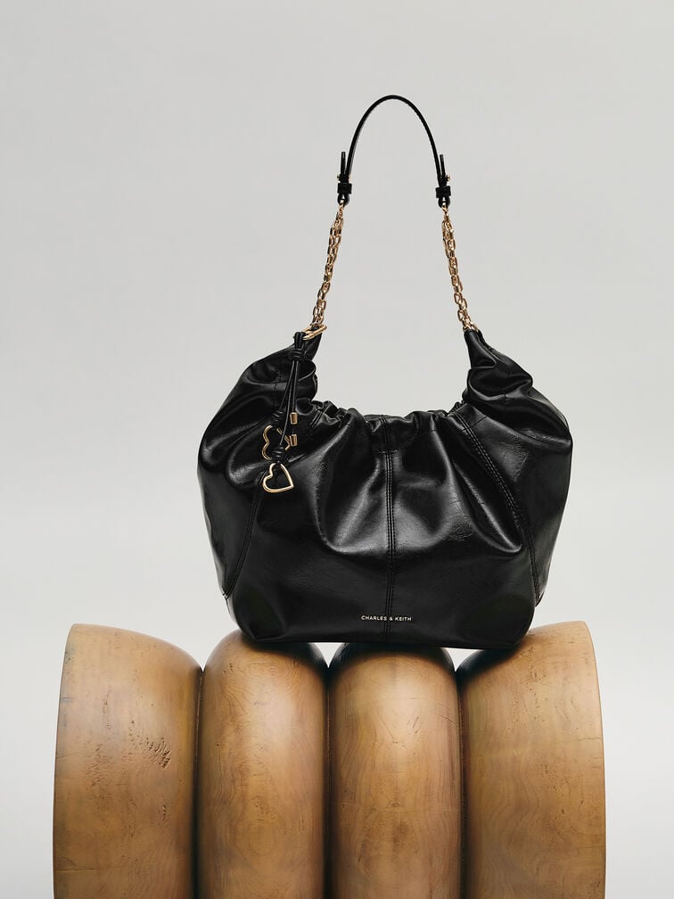 Ciara Ruched Hobo Bag, Black, hi-res