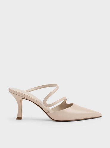 Arden Pointed Wavy Heeled Mules, Light Pink, hi-res