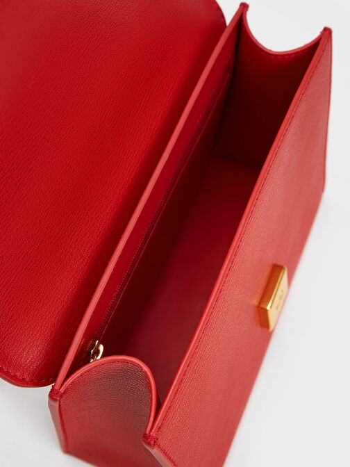 กระเป๋าสะพายข้างแบบโซ่ดีไซน์ที่ปิดด้านหน้า, สีแดง, hi-res
