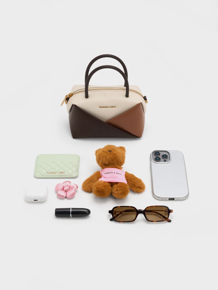 กระเป๋าโบว์ลิ่งดีไซน์ลายเรขาคณิตแบบคัลเลอร์บล็อครุ่น Midori, สีมัลติบราวน์, hi-res