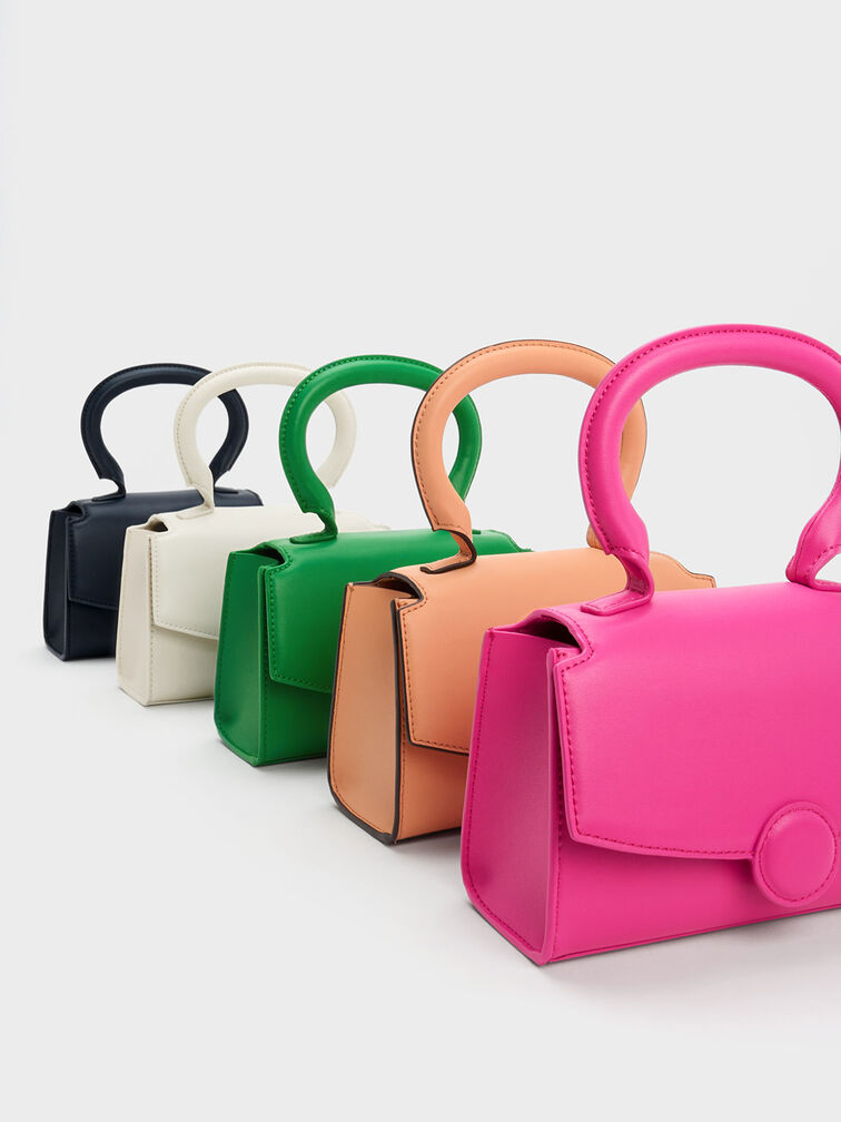 Clover Curved Handle Bag, สีเนวี, hi-res