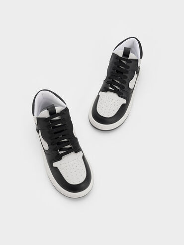 Two-Tone High-Top Platform Sneakers, สีดำ, hi-res