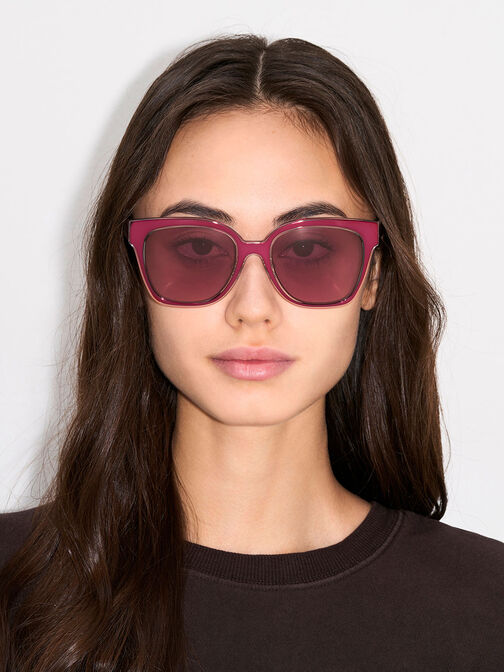 Oversized Square Metallic Accent Sunglasses, , hi-res