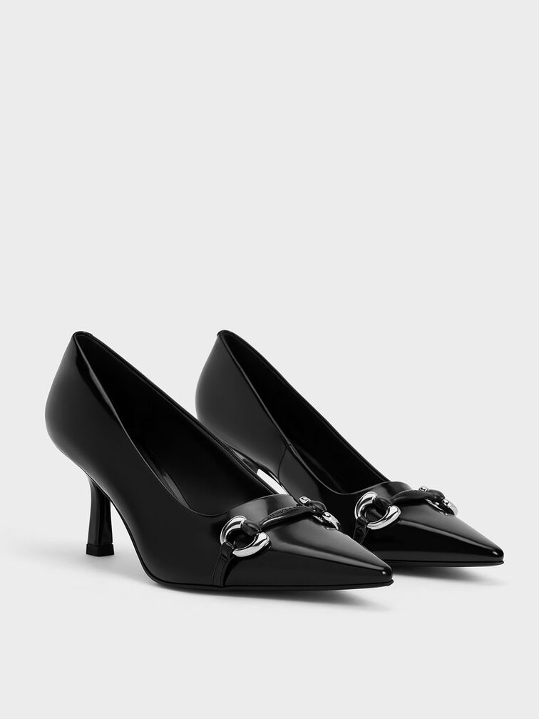 Metallic Accent Kitten-Heel Pointed-Toe Pumps, Black Boxed, hi-res