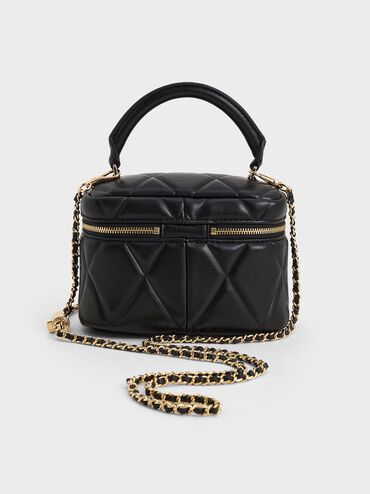 Arwen Quilted Top Handle Vanity Bag, Black, hi-res