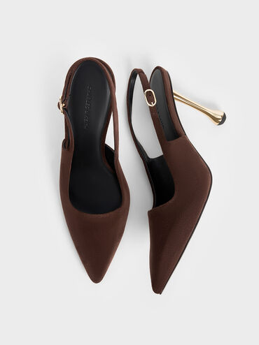 Faux Suede Sculptural-Heel Pointed-Toe Pumps, Dark Brown, hi-res