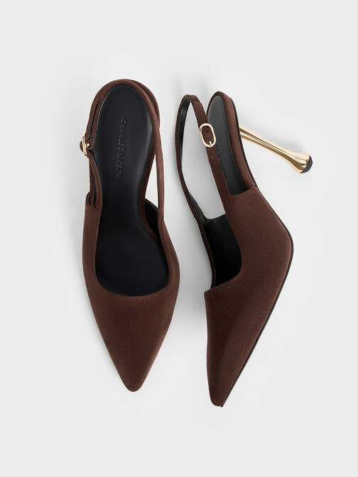 Faux Suede Sculptural-Heel Pointed-Toe Pumps, Dark Brown, hi-res