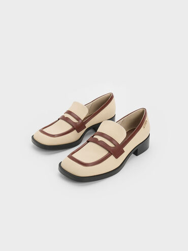 Canvas Cut-Out Penny Loafers, สีเบจ, hi-res