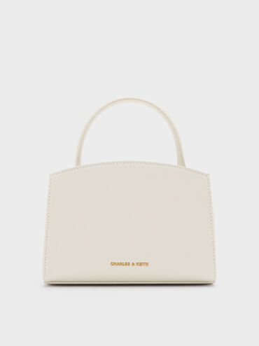 กระเป๋าถือตกแต่งด้วยหัวเข็มขัดเมทัลลิครุ่น Aubrielle, สีครีม, hi-res