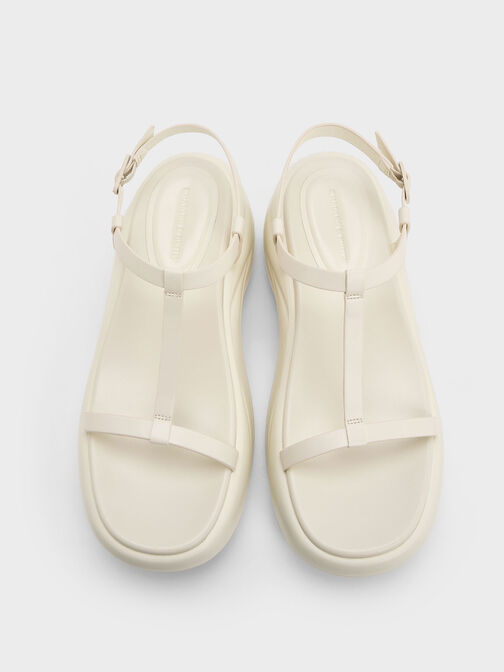 T-Bar Curved Platform Sports Sandals, Cream, hi-res