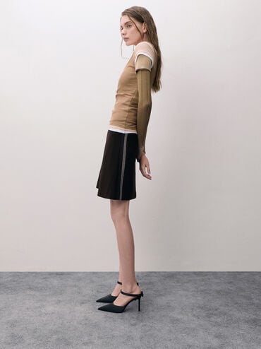 Brantley Bow Pointed Stiletto Mules, Black Textured, hi-res