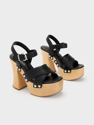 Tabitha Leather Crossover Sandals, สีดำ, hi-res