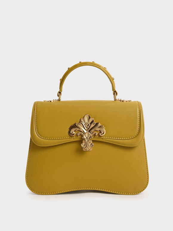 Meriah Studded Top Handle Bag, Mustard, hi-res