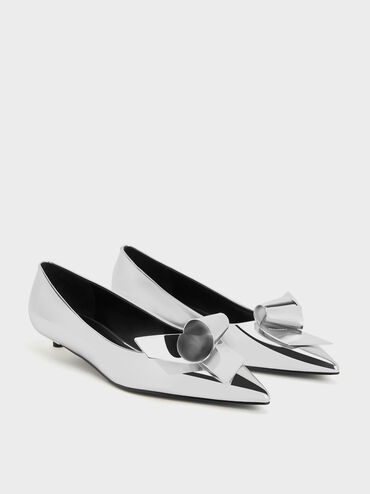 Metallic Sculptural Knot Pointed-Toe Flats, Silver, hi-res