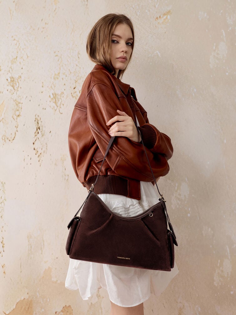 Khai Recycled Suede Side-Pocket Shoulder Bag, Espresso Brown, hi-res