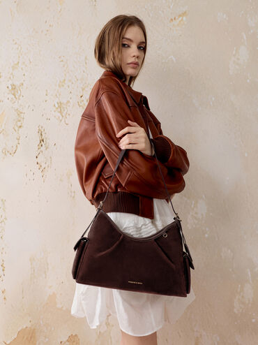 Khai Recycled Suede Side-Pocket Shoulder Bag, Espresso Brown, hi-res