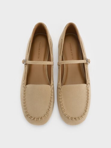 รองเท้าโลฟเฟอร์ทรงแมรี่เจนวัสดุหนังกลับสังเคราะห์รุ่น Gale, สีเบจ, hi-res