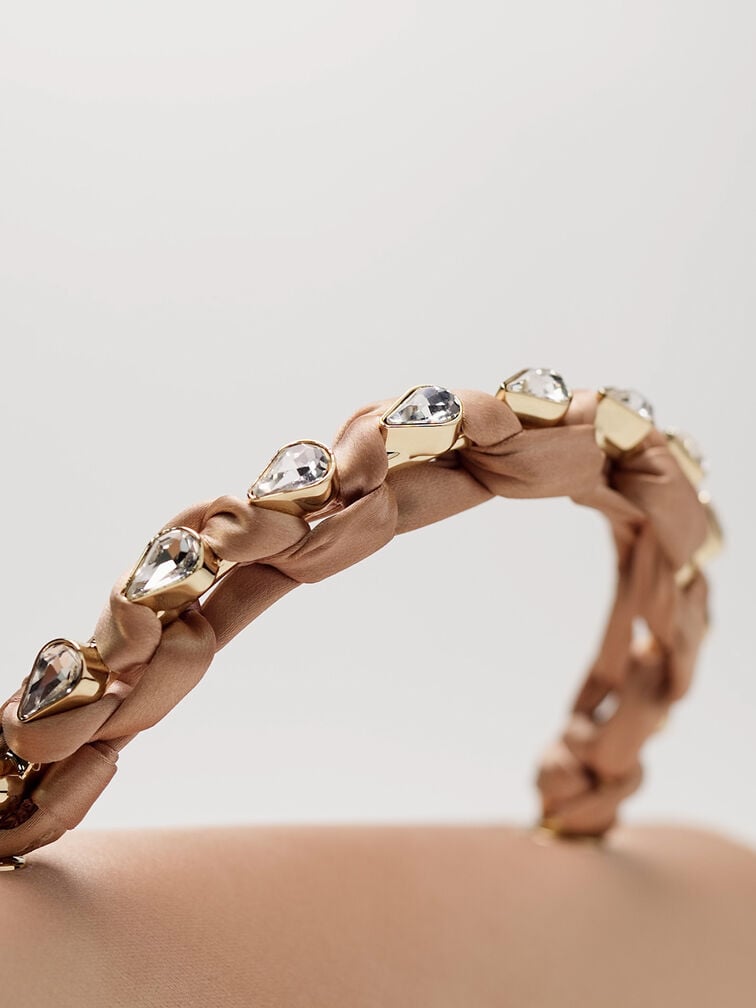 Eilian Satin Braided Top Handle Bag, Champagne, hi-res