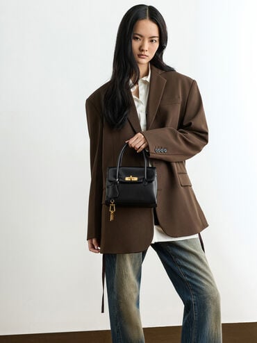 กระเป๋าโท้ทมินิดีเทลตัวล็อคแบบหมุนรุ่น Kerry, สีดำ, hi-res