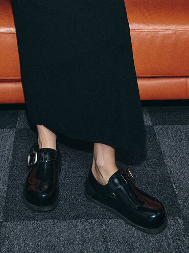 Buckled Slingback Mules, Black Boxed, hi-res