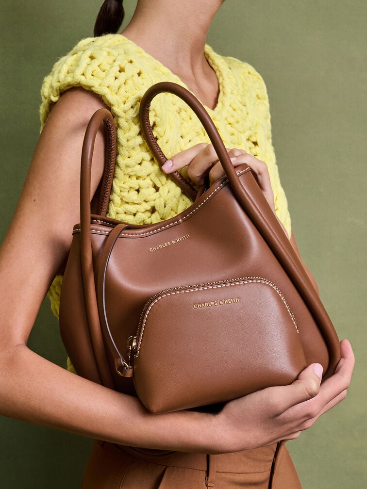 กระเป๋าโท้ทขนาดมินิดีไซน์ขอบรุ่น Lyla, สีช็อคโกแลต, hi-res