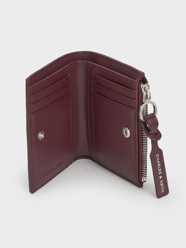 กระเป๋าสตางค์ใบสั้นซิปบนดีไซน์แบบสานรุ่น Ivette, สีไวน์เบอร์รี่เรด, hi-res