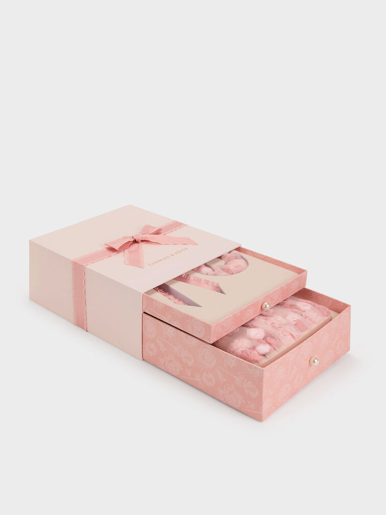 Gift Set: Floral-Mesh Pearl-Strap Shoulder Bag, Light Pink, hi-res