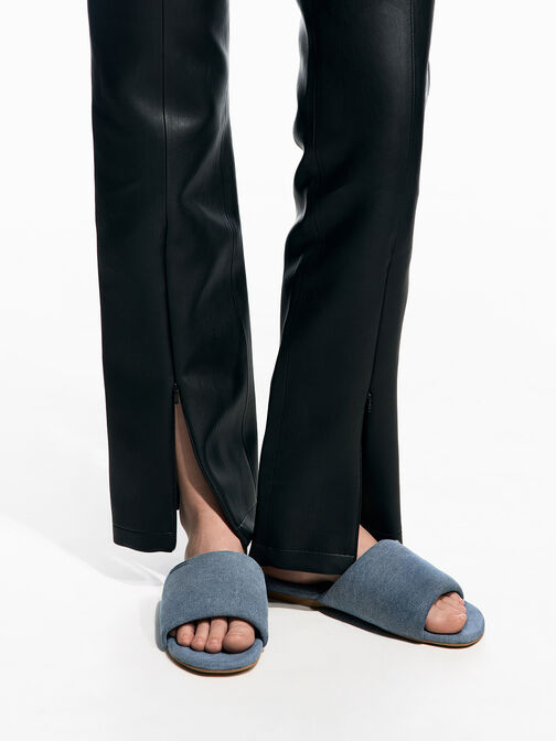 Denim Puffy Wide-Strap Slide Sandals, Denim Blue, hi-res