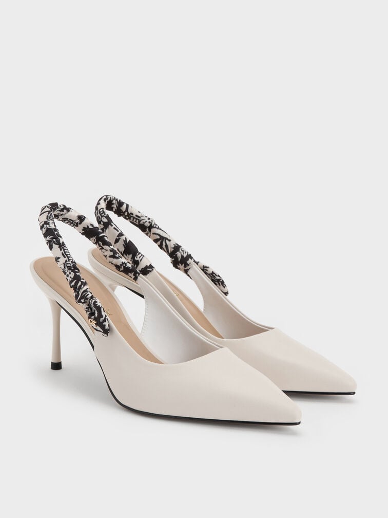 Tayari Leather Printed-Strap Slingback Pumps, Chalk, hi-res