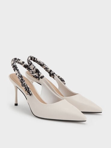 Tayari Leather Printed-Strap Slingback Pumps, Chalk, hi-res