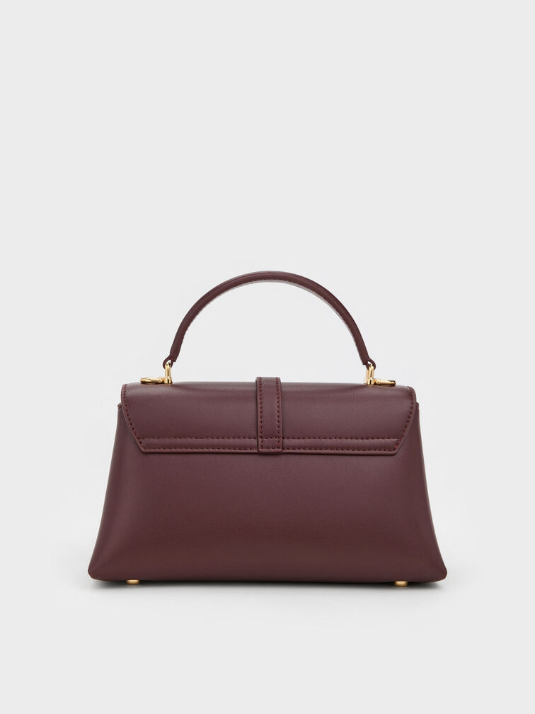 กระเป๋าถือดีไซน์สายโซ่ตกแต่งหัวเข็มขัดเมทัลลิครุ่น Adalyn, สีไวน์เบอร์รี่เรด, hi-res