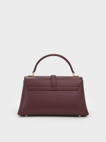 กระเป๋าถือดีไซน์สายโซ่ตกแต่งหัวเข็มขัดเมทัลลิครุ่น Adalyn, สีไวน์เบอร์รี่เรด, hi-res