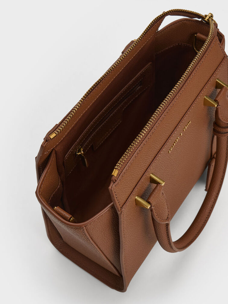 Harper Geometric Top Handle Bag, Chocolate, hi-res