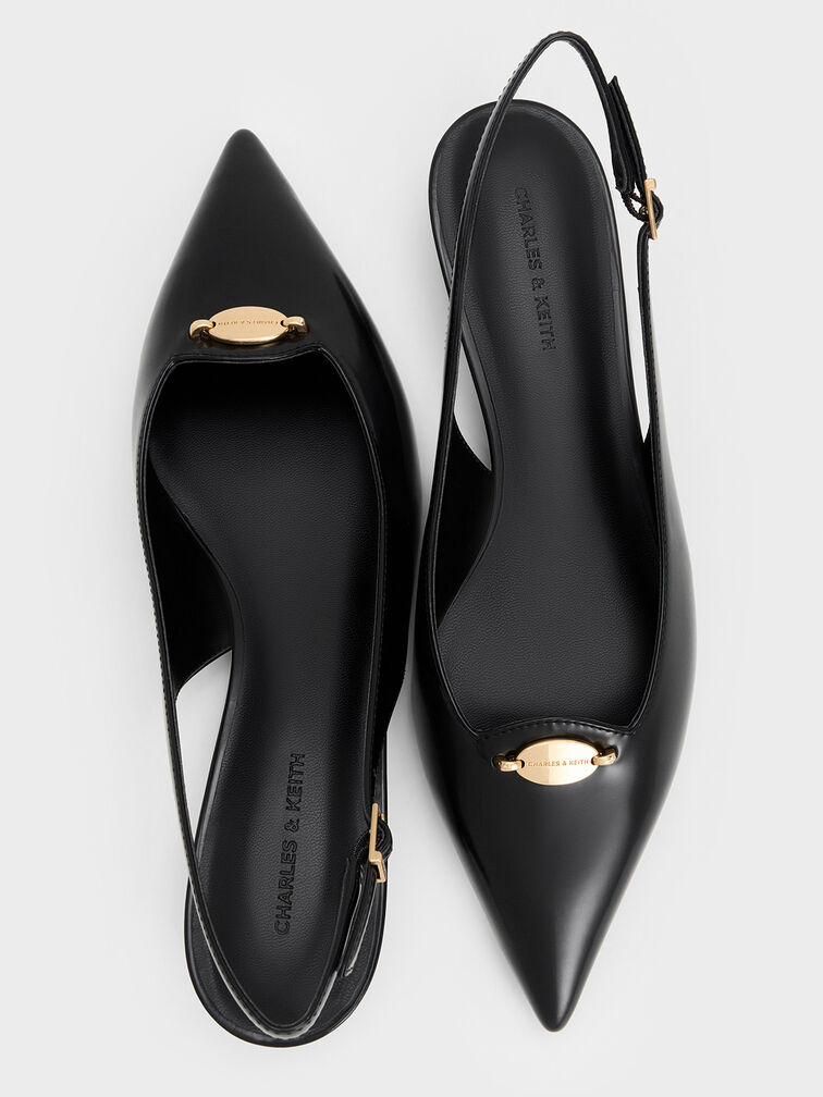Metallic-Accent Kitten-Heel Slingback Pumps, Black Boxed, hi-res