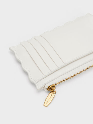 Wavy Trim Zip Wallet, White, hi-res