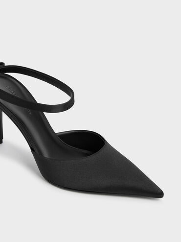 Brantley Bow Pointed Stiletto Mules, Black Textured, hi-res