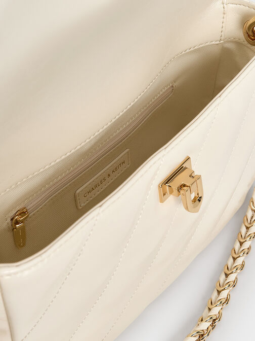 กระเป๋าสะพายไหล่ลายเส้นดีไซน์ที่ปิดด้านหน้ารุ่น Fawn, สีครีม, hi-res