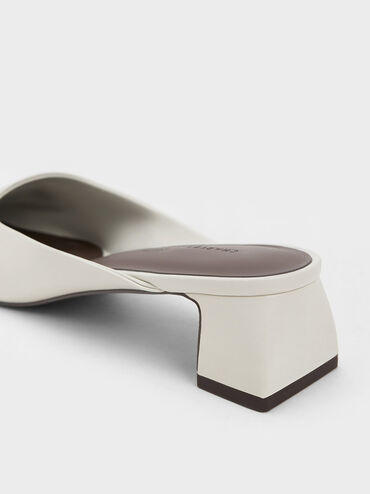 Oval Stitch-Trim Pointed-Toe Mules, Chalk, hi-res