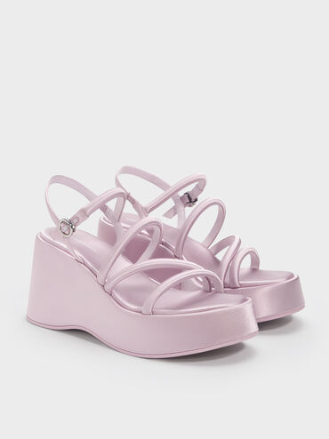 Lindon Satin Strappy Platform Wedges, Pink, hi-res