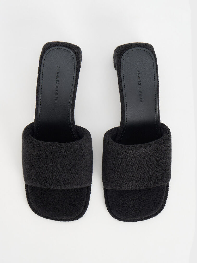 Loey Textured Curved-Heel Mules, Black Textured, hi-res
