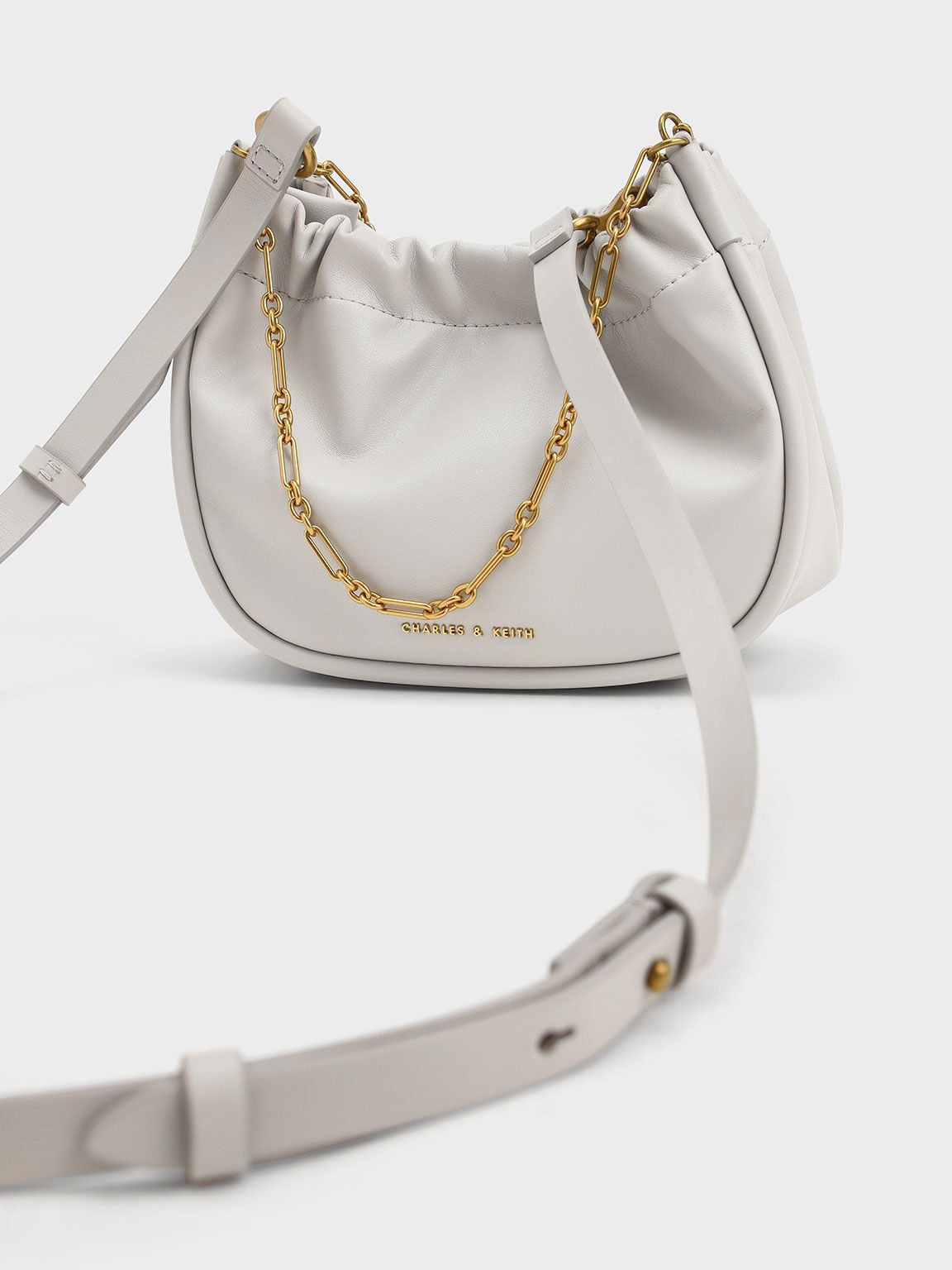 Solange Double Chain Handle Slouchy Bag, Light Grey, hi-res